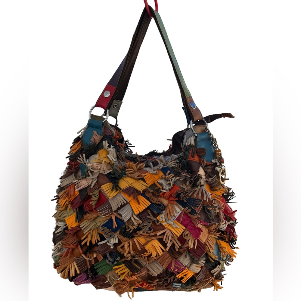 Genuine Leather Colorful Patch Hobo Bag